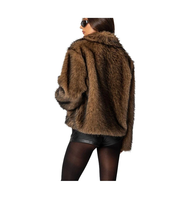 Edikted Womens Mob Wife Faux Fur Jacket