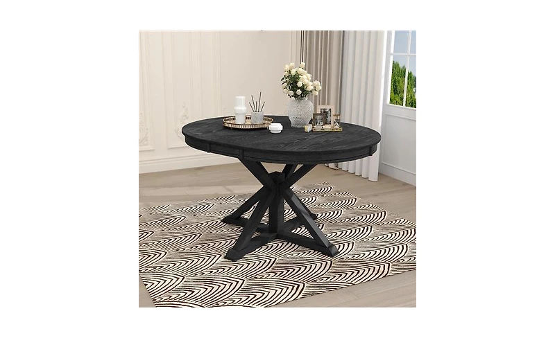 Slickblue Retro Extendable Dining Table with 12-Inch Leaf for Functional and Living Room Spaces