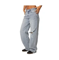 Edikted Womens Adam Distressed Wide Leg Jeans
