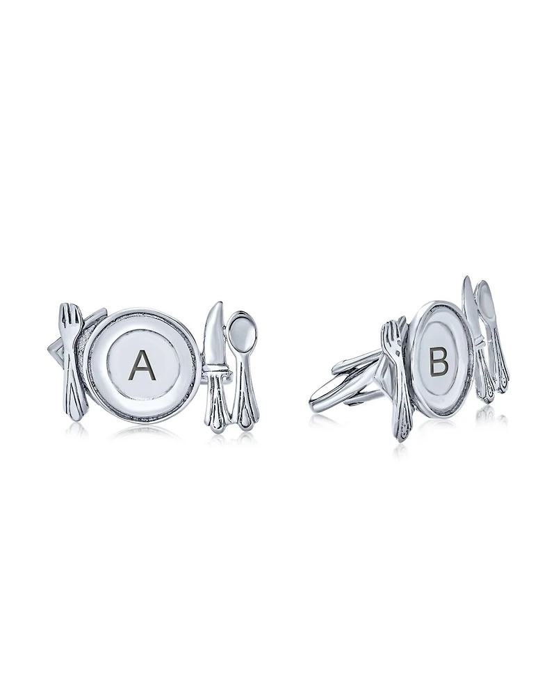 Bling Jewelry Unique Gift Chef Shirt Cufflink Gourmet Kitchen Knife Fork Silver Cufflinks