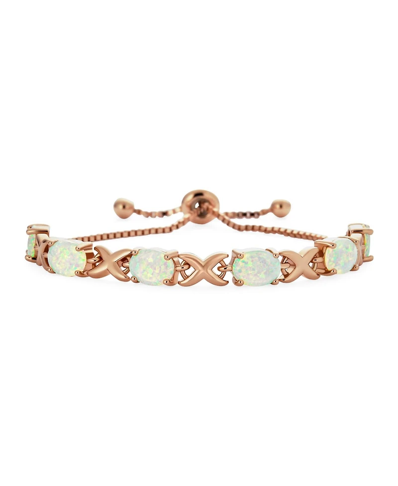 Bling Jewelry Iridescent Oval Figure 8 & White Created Opal Tennis Infinity Bolo Bracelet .925 Sterling Silver Rhodium Plated Adjustable Slide 7 Inch