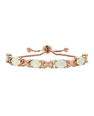 Bling Jewelry Iridescent Oval Figure 8 & White Created Opal Tennis Infinity Bolo Bracelet .925 Sterling Silver Rhodium Plated Adjustable Slide 7 Inch
