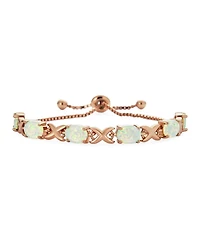 Bling Jewelry Iridescent Oval Figure 8 & White Created Opal Tennis Infinity Bolo Bracelet .925 Sterling Silver Rhodium Plated Adjustable Slide 7 Inch