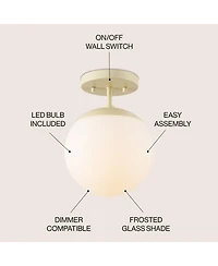 Jonathan Y Marcel 1-Light Bohemian Farmhouse Iron/Frosted Glass Led Semi Flush Mount