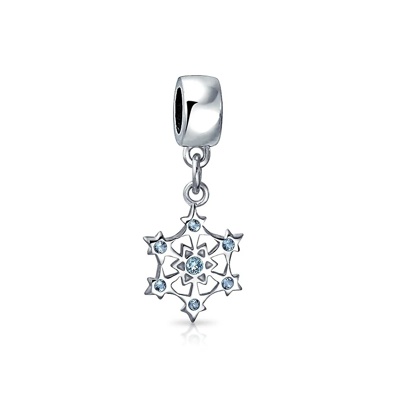 Bling Jewelry Blue White Crystal Cz Christmas Charm Bead Snowflake Sterling Silver for Bracelets