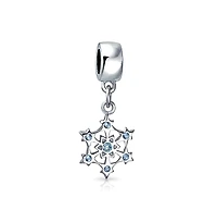 Bling Jewelry Blue White Crystal Cz Christmas Charm Bead Snowflake Sterling Silver for Bracelets