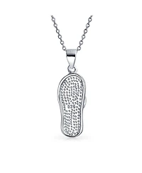 Bling Jewelry Pink Rainbow Created Opal Nautical Flip Flop Sandal Pendant Necklace .925 Sterling Silver