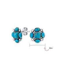 Bling Jewelry Southwestern Native American Style Stabilized Turquoise Concho Western Stud Earrings For Women .925 Sterling Silver