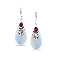 Bling Jewelry Western Style Rainbow Opalite Glass Teardrop Pear Shaped Dangle Earrings Sterling Silver Fish Hook