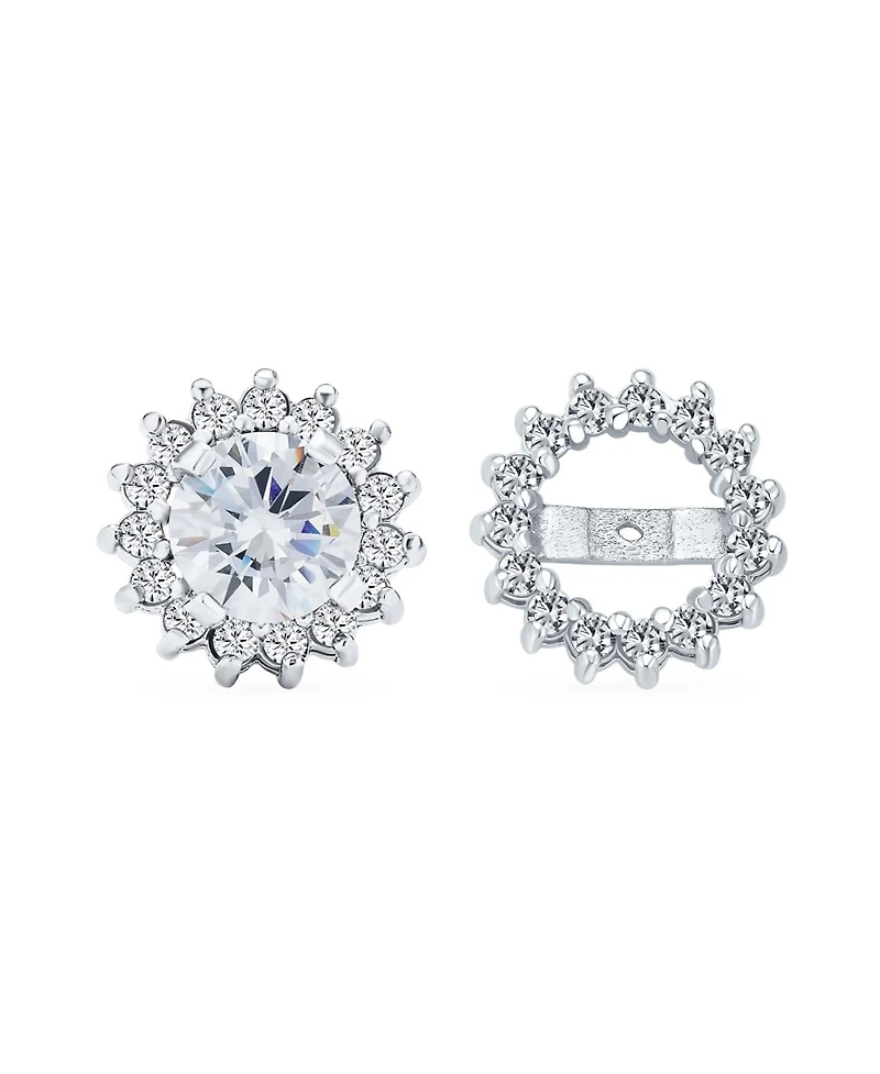 Bling Jewelry 2 In 1 Removable Jackets Cubic Zirconia Cz Crown Halo Ear Jacket with Round Solitaire Stud Earrings .925 Sterling Silver