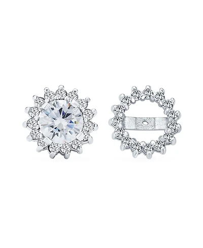 Bling Jewelry 2 1 Removable Jackets Cubic Zirconia Cz Crown Halo Ear Jacket with Round Solitaire Stud Earrings .925 Sterling Silver