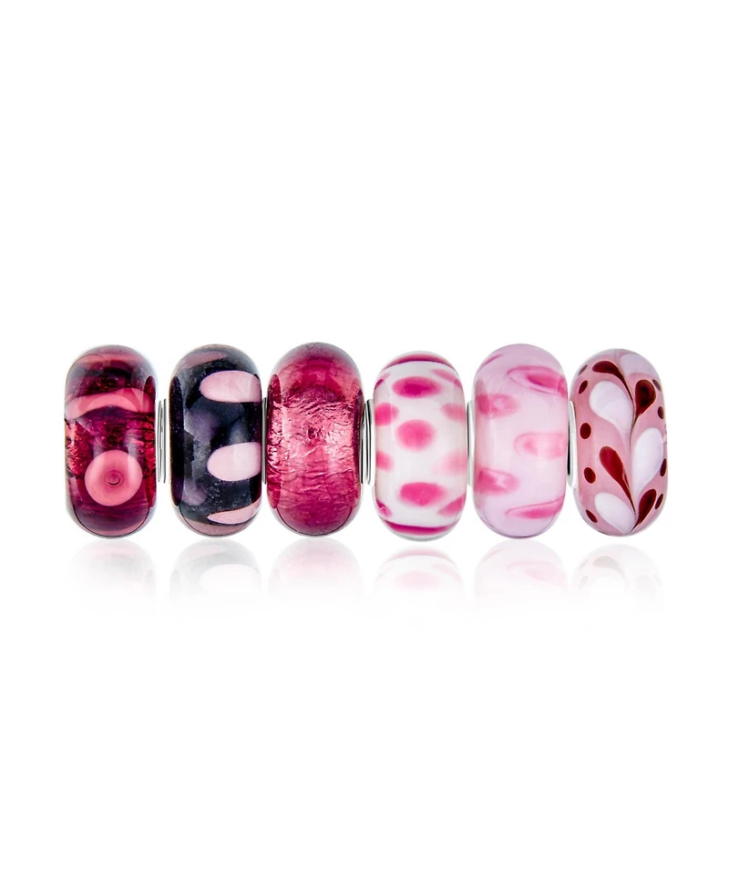 Bling Jewelry Sterling Silver Murano Glass Charm Bead Set - Shades of Red and Pink
