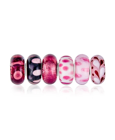 Bling Jewelry Sterling Silver Murano Glass Charm Bead Set - Shades of Red and Pink