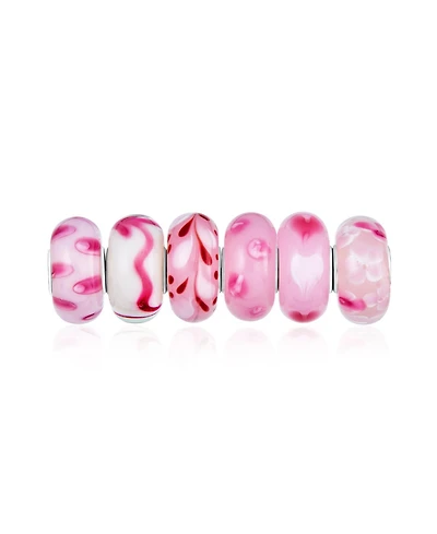 Bling Jewelry Mixed Set Of Bundle .925 Sterling Silver Core Translucent Shades Of Red Rose Pink Murano Glass Swirl Flower Charm Bead Spacer Fits Europ