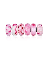 Bling Jewelry Mixed Set Of Bundle .925 Sterling Silver Core Translucent Shades Of Red Rose Pink Murano Glass Swirl Flower Charm Bead Spacer Fits Europ