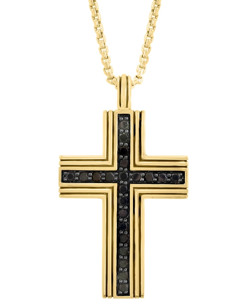 Effy Men's Black Spinel Square Cross 22" Pendant Necklace (3/4 ct. t.w.) in Gold-Plated Sterling Silver
