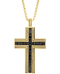 Effy Men's Black Spinel Square Cross 22" Pendant Necklace (3/4 ct. t.w.) in Gold-Plated Sterling Silver
