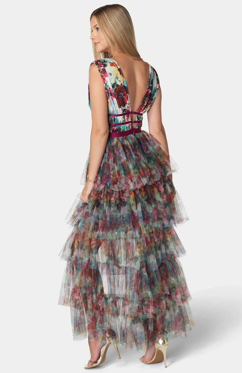 Bebe Women's Tiered High Low Gown