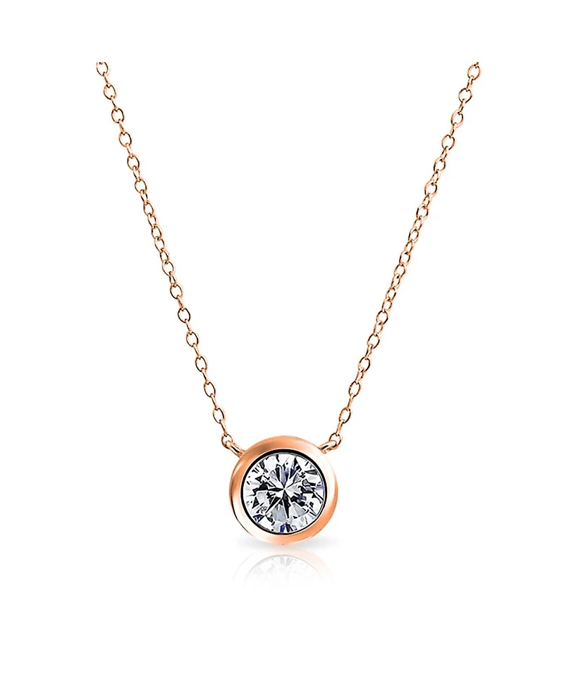 Bling Jewelry Classic Cubic Zirconia 2CT Round Cz Bezel Set Pendant Necklace Sterling Silver