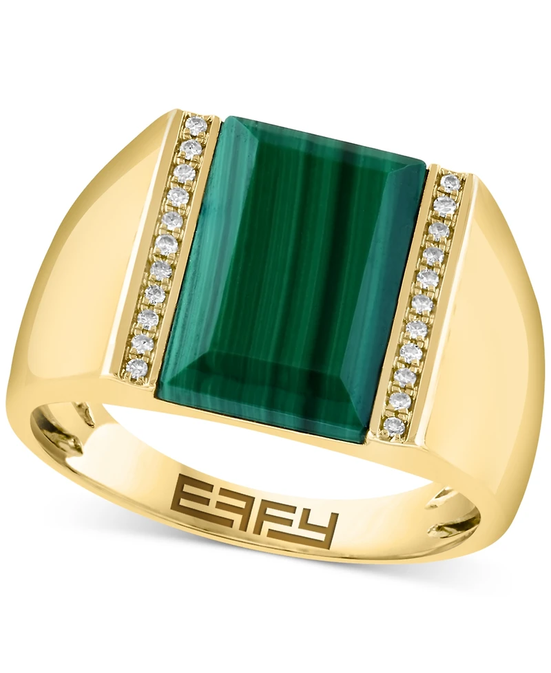 Effy Men's Malachite & Diamond (1/10 ct. t.w.) Ring in Gold-Plated Sterling Silver