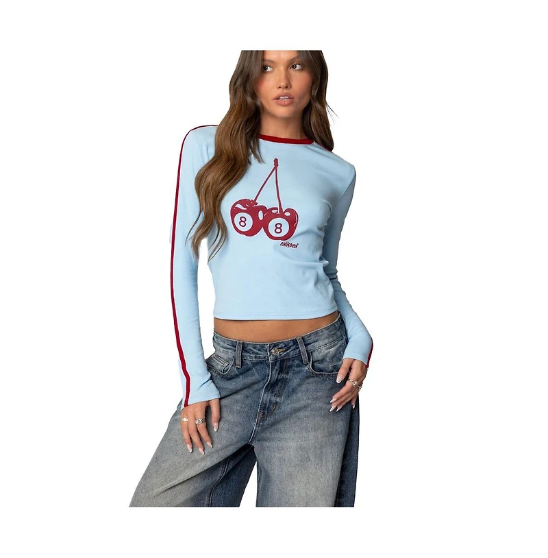 Edikted Womens Cherry 8 Long Sleeve T Shirt