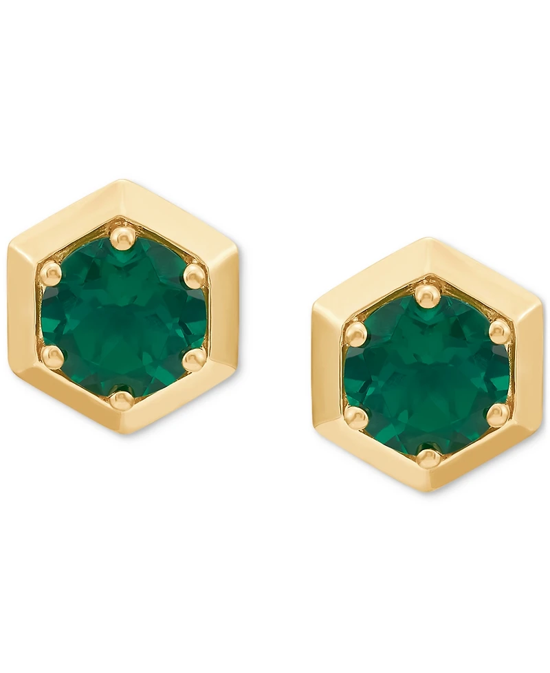 2-Pc. Set Lab-Created Emerald Solitaire Pendant Necklace & Matching Stud Earrings (2-3/4 ct. t.w.) in 14k Gold-Plated Sterling Silver