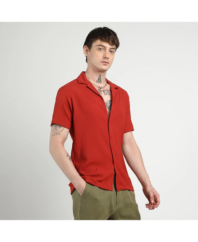 Campus Sutra Men's Scarlet Red Creased Shirt