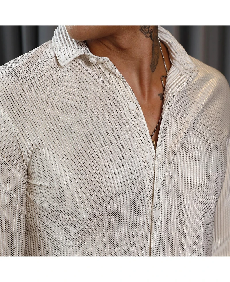 Men's Daisy White Metallic Pleated Shirt
