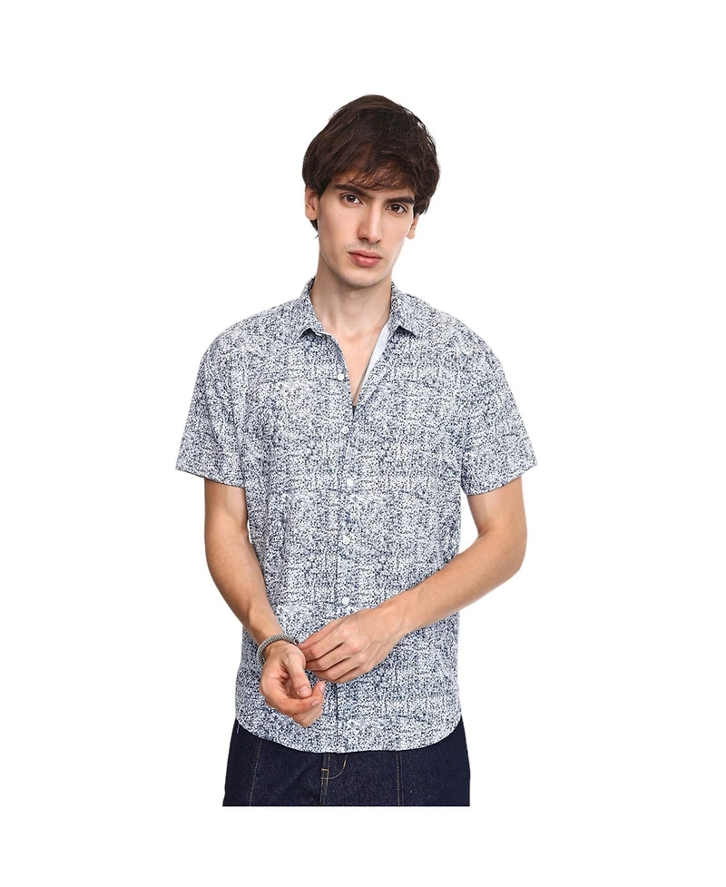 Men's Cream White & Indigo Blue Contrast Hazy Shirt