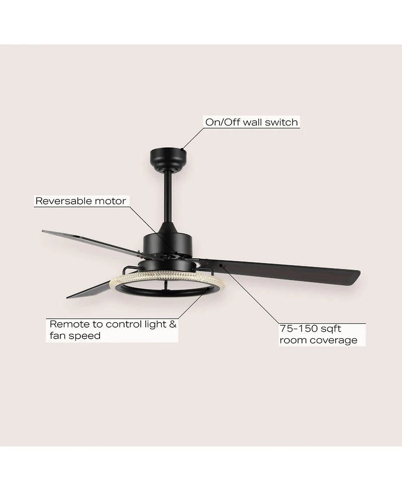 Jonathan Y Remy 52" 1-Light Modern Industrial Iron/Acrylic/Wood Remote-Controlled 6-Speed Integrated Led Ceiling Fan, Black/Dark Brown Wood