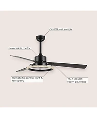 Jonathan Y Remy 52" 1-Light Modern Industrial Iron/Acrylic/Wood Remote-Controlled 6-Speed Integrated Led Ceiling Fan, Black/Dark Brown Wood