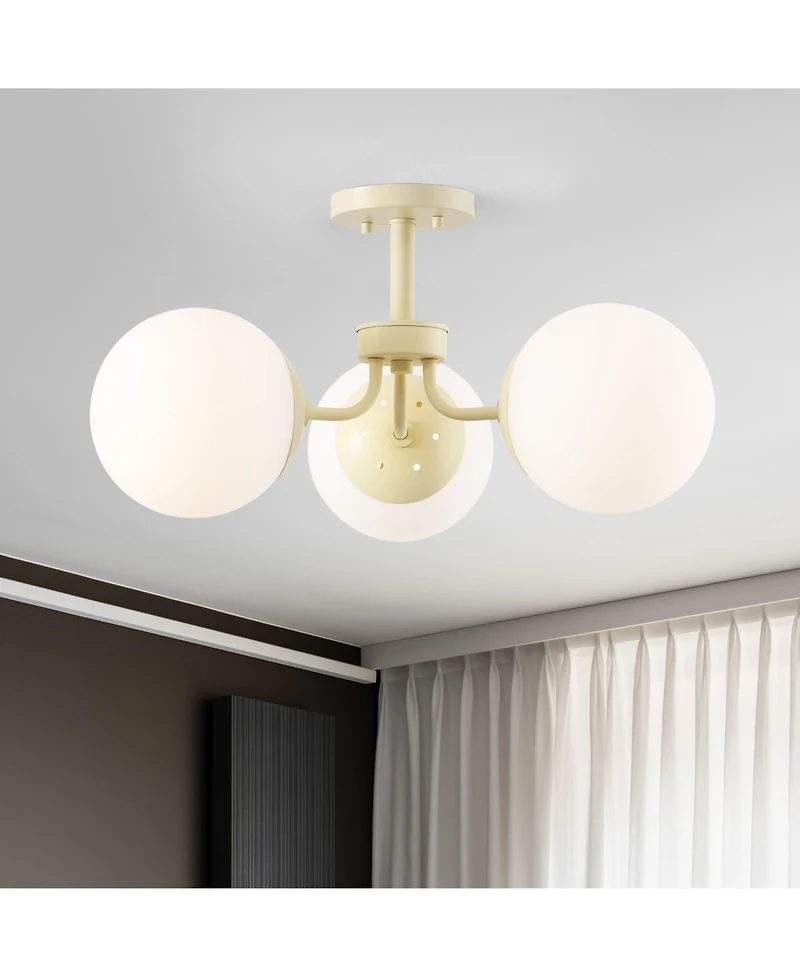 Jonathan Y Olivier 3-Light Bohemian Farmhouse Iron/Frosted Glass Led Semi Flush Mount