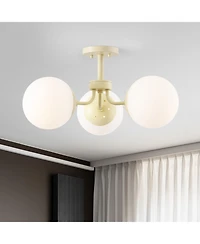 Jonathan Y Olivier 3-Light Bohemian Farmhouse Iron/Frosted Glass Led Semi Flush Mount