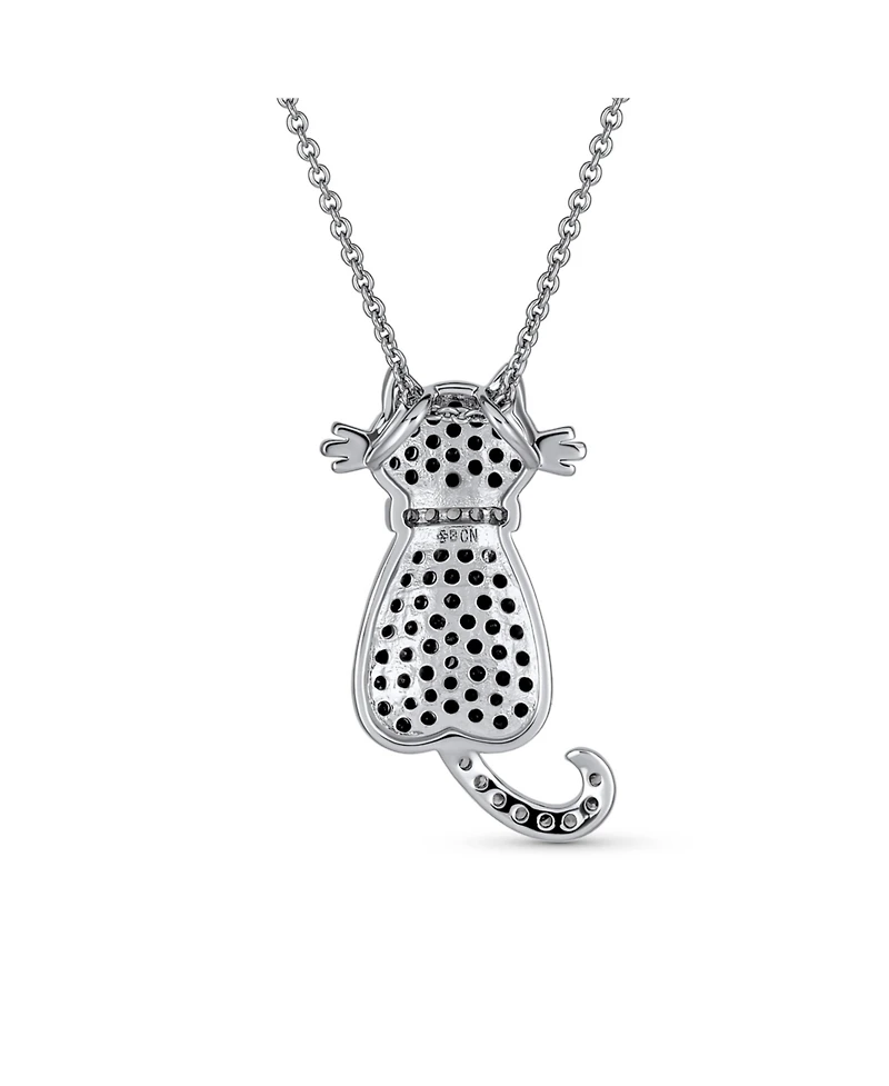 Bling Jewelry Bff Black Kitty Cat Pendant Necklace: Cubic Zirconia Cz Pet Animal Kitten Jewelry in Silver Plated Best Friends and Cat Lovers