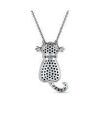 Bling Jewelry Bff Black Kitty Cat Pendant Necklace: Cubic Zirconia Cz Pet Animal Kitten Jewelry in Silver Plated Best Friends and Cat Lovers
