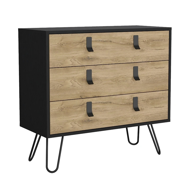 Huna Dresser 29" H, 3-Drawer organiser, Modern Chest of Drawers with Hairpin Legs and Metal Accents