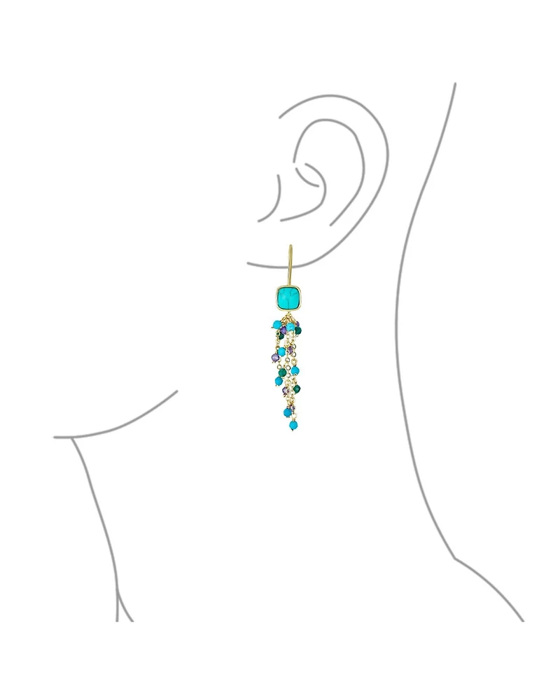 Bling Jewelry Boho Mixed Cluster Bead Accent Linear Fish Hook Thin Lightweight Long Natural Purple Amethyst Blue Turquoise Waterfall Tassel Dangle Ear
