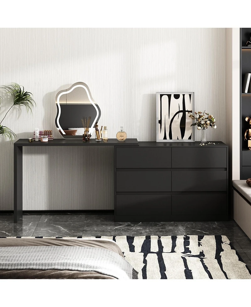 Homsee 6-Drawer L-Shaped Chest of Drawers with Rotatable Desktop