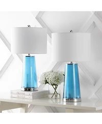Jonathan Y Tryon 26" Modern Minimalist Glass/Iron Nightlight Led Table Lamp, Brass Gold/Clear (Set of 2)