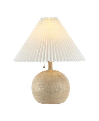Jonathan Y Aksel 17.25" Coastal Scandinavian Resin/Iron Sphere Led Table Lamp with Pleated Shade and Pull Chain, Beige Wood Finish/White