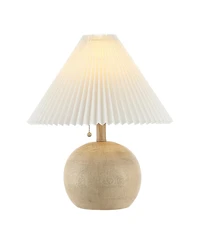 Jonathan Y Aksel 17.25" Coastal Scandinavian Resin/Iron Sphere Led Table Lamp with Pleated Shade and Pull Chain, Beige Wood Finish/White