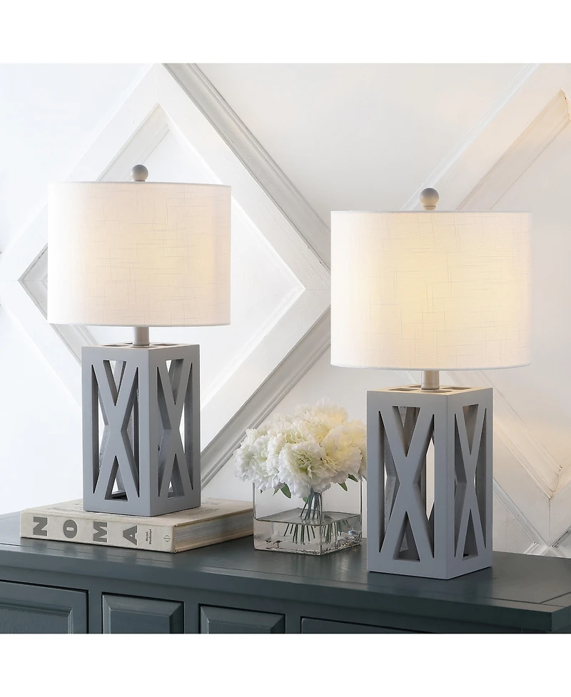 Jonathan Y Stewart 21.5" Farmhouse Wood Led Table Lamp, Black (Set of 2)