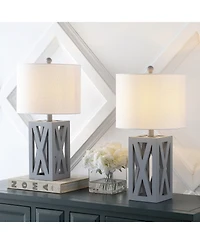 Jonathan Y Stewart 21.5" Farmhouse Wood Led Table Lamp, Black (Set of 2)