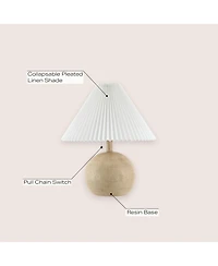 Jonathan Y Aksel 17.25" Coastal Scandinavian Resin/Iron Sphere Led Table Lamp with Pleated Shade and Pull Chain, Beige Wood Finish/White