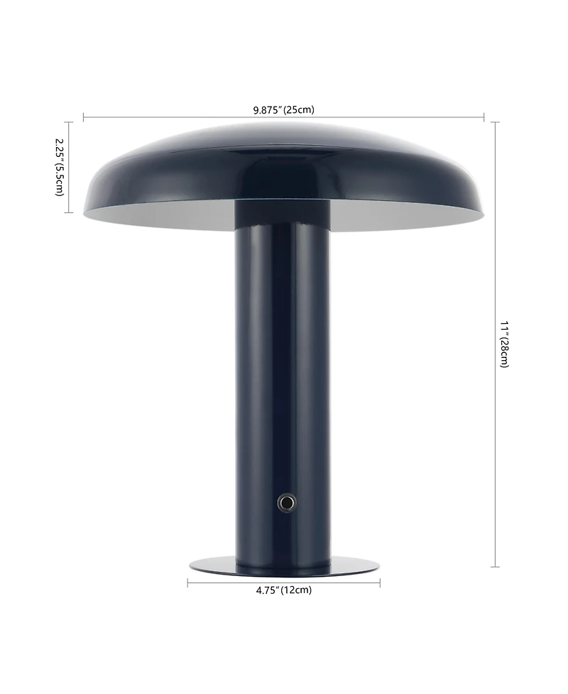 Jonathan Y Suillius 11" Contemporary Bohemian Rechargeable/Cordless Iron Dimmable Integrated Led Mushroom Table Lamp, Navy