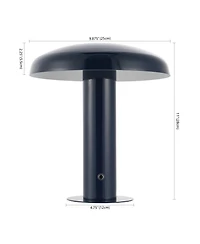 Jonathan Y Suillius 11" Contemporary Bohemian Rechargeable/Cordless Iron Dimmable Integrated Led Mushroom Table Lamp, Navy