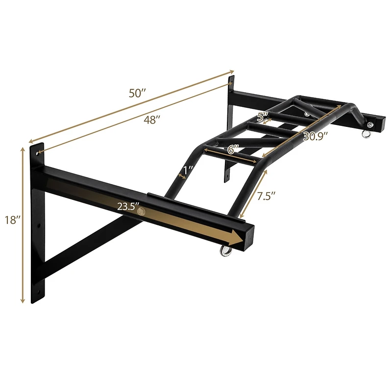 Streamdale Furniture 47" Pull Up Bar Wall Mounted Multi-Grip with Hangers For Punching Strength Training