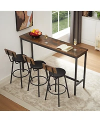 Long Bar Table Set with 3 Pu Leather Upholstered Bar Stools for Modern Home or Kitchen