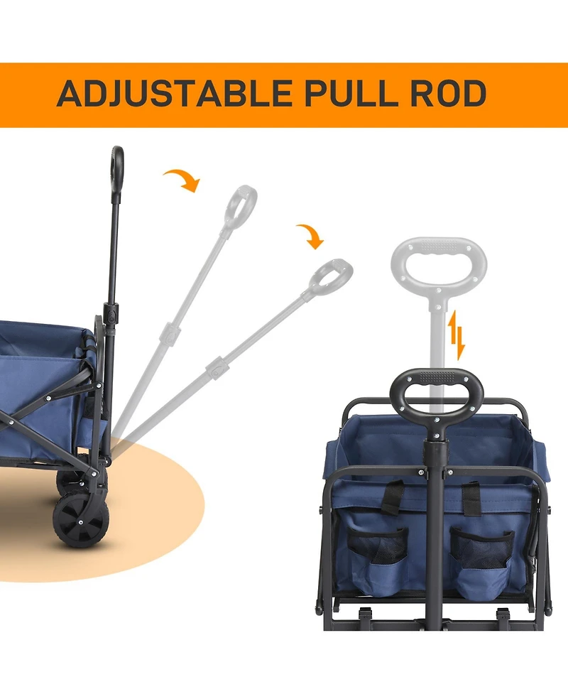 Slickblue Oxford Cloth Garden Folding Cart with Steel Frame – Flat Folding Style, Silver Frame