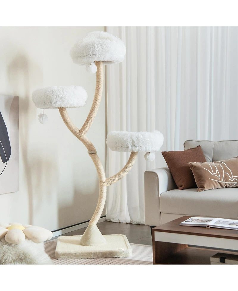 70 Inch Tall Cat Tree 4-Layer Tower with 3 Perches and Dangling Balls